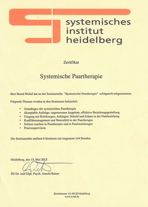 Zertifikat Syst. Institut Heidelberg